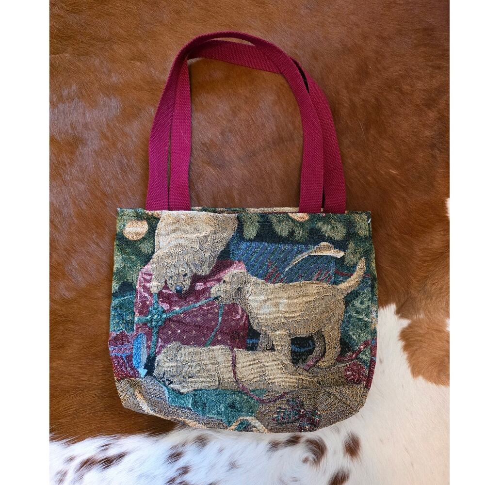Mia Lane Yellow Lab Puppy Dog Christmas Present Holiday Tapestry Small Tote Bag